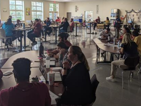 Teachers learning in the cafeteria